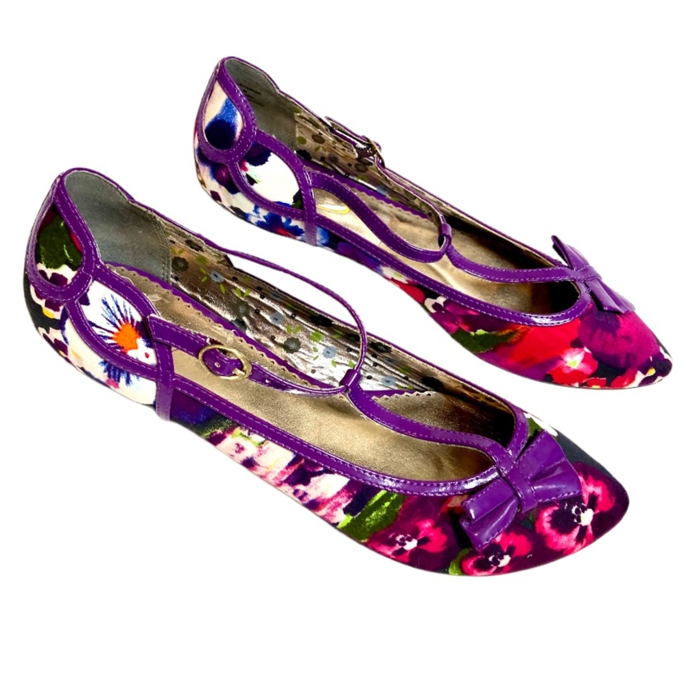 Anthropologie Poetic License NEW Womens Purple Flats 9 40 Floral Bow Shoes - Picture 13 of 13